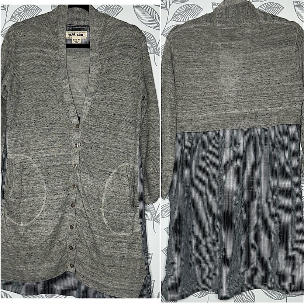 Anthropologie Lili's Closet Dress XS Cardigan Layered Linen Grey Striped Neutral